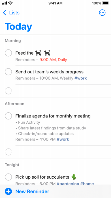 Apple Reminders interface screenshot from its App Store listing