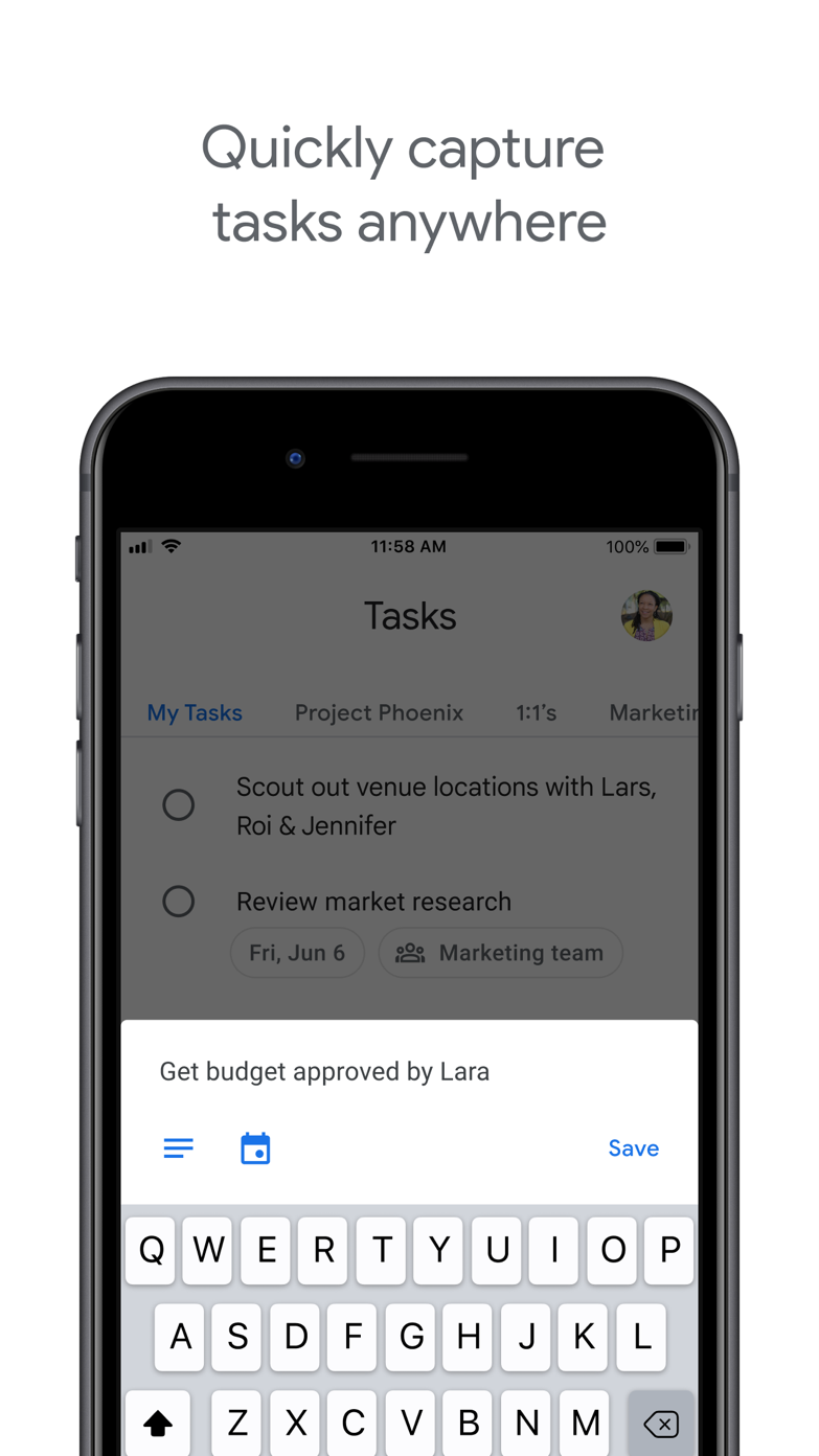 Google Tasks interface screenshot from its App Store listing