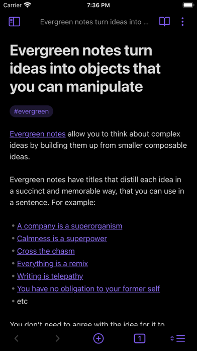 Obsidian interface screenshot from its App Store listing