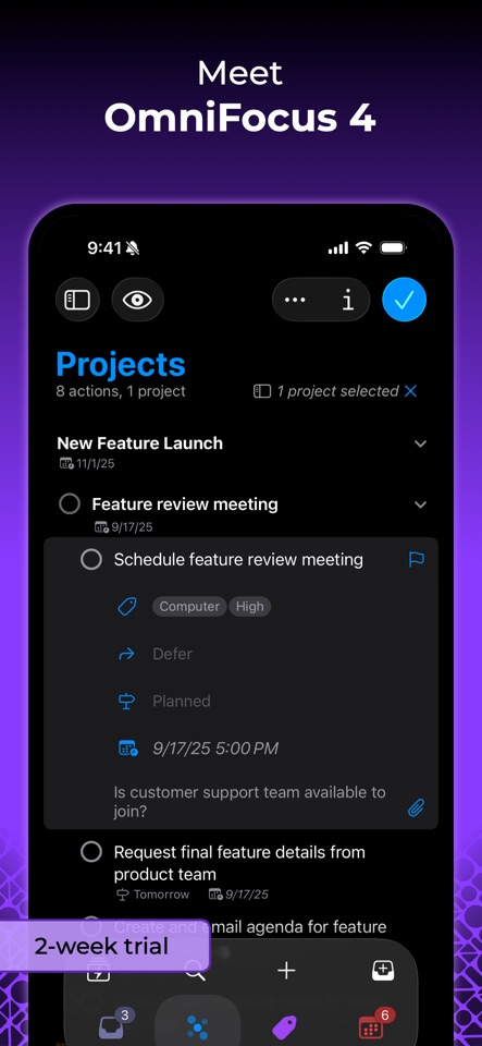 OmniFocus interface screenshot from its App Store listing