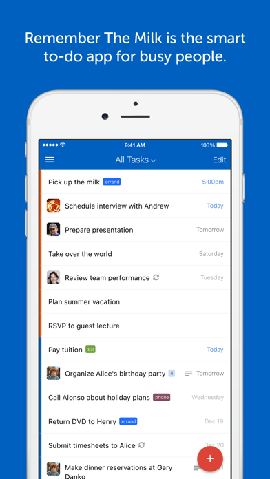 Remember The Milk interface screenshot from its App Store listing