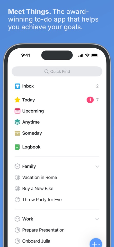 Things 3 interface screenshot from its App Store listing